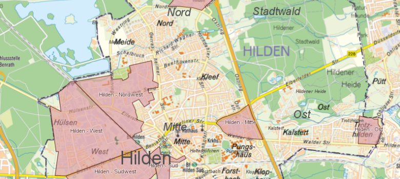 Výřez mapy průmyslových oblastí Hilden