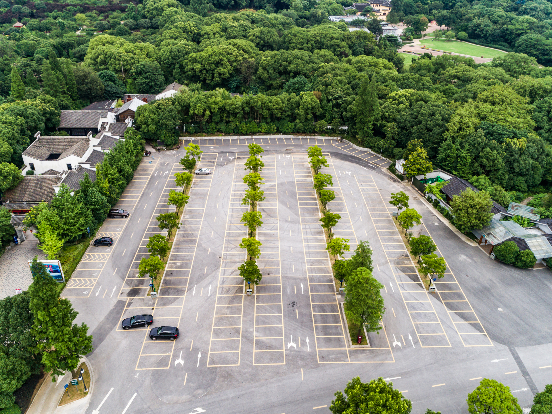 Empty parking lots, aerial view.