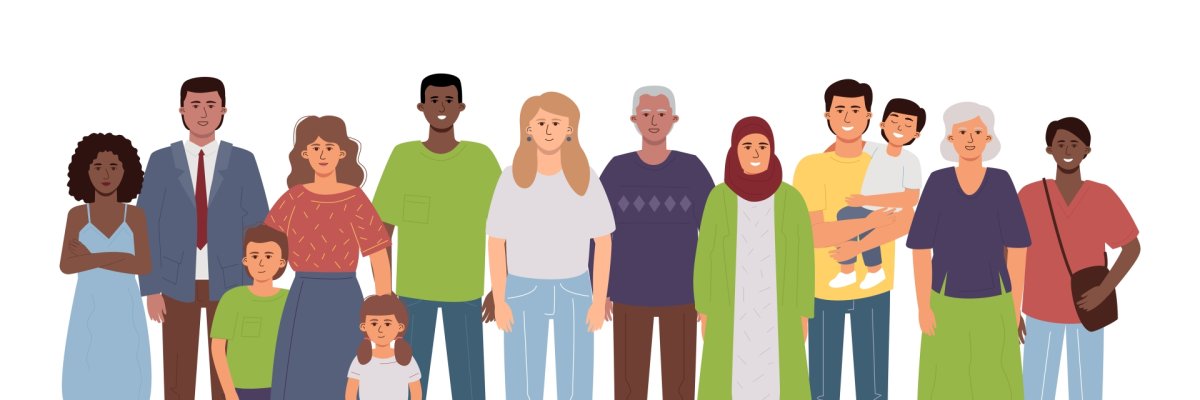 A crowd of diverse people, neighbors. Flat vector illustration.