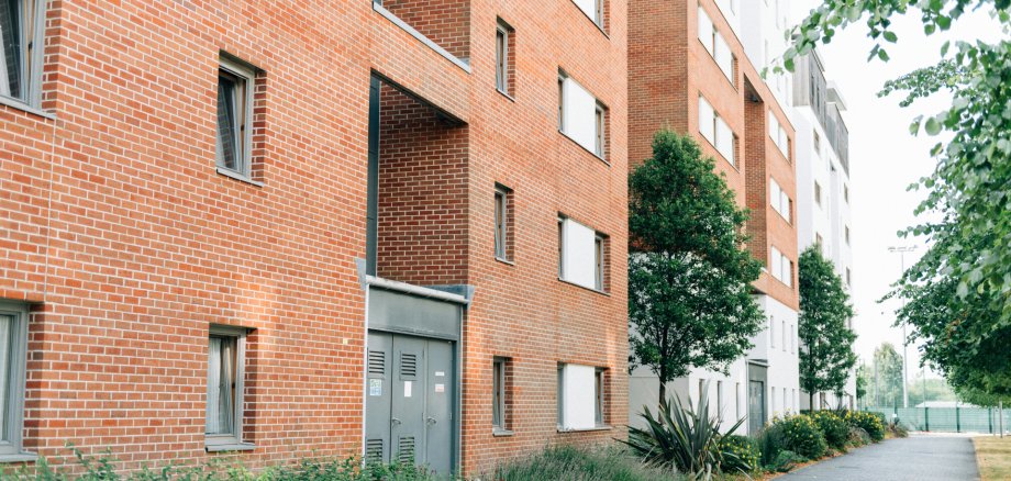 Back side of a modern English apartment